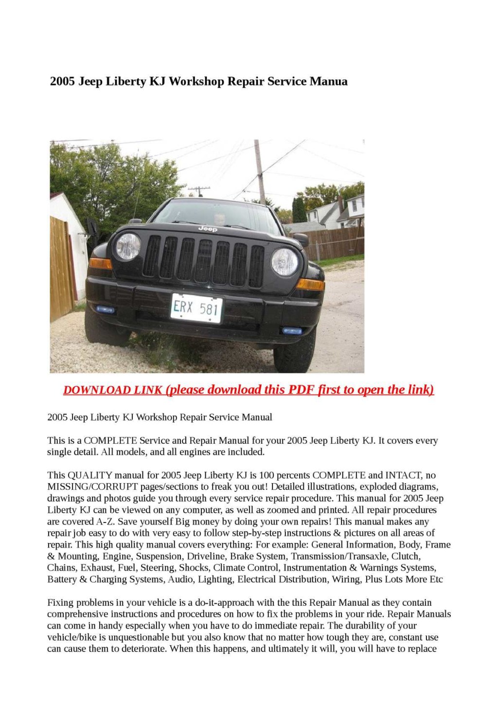 Picture of: Calaméo –  Jeep Liberty KJ Workshop Repair Service Manual