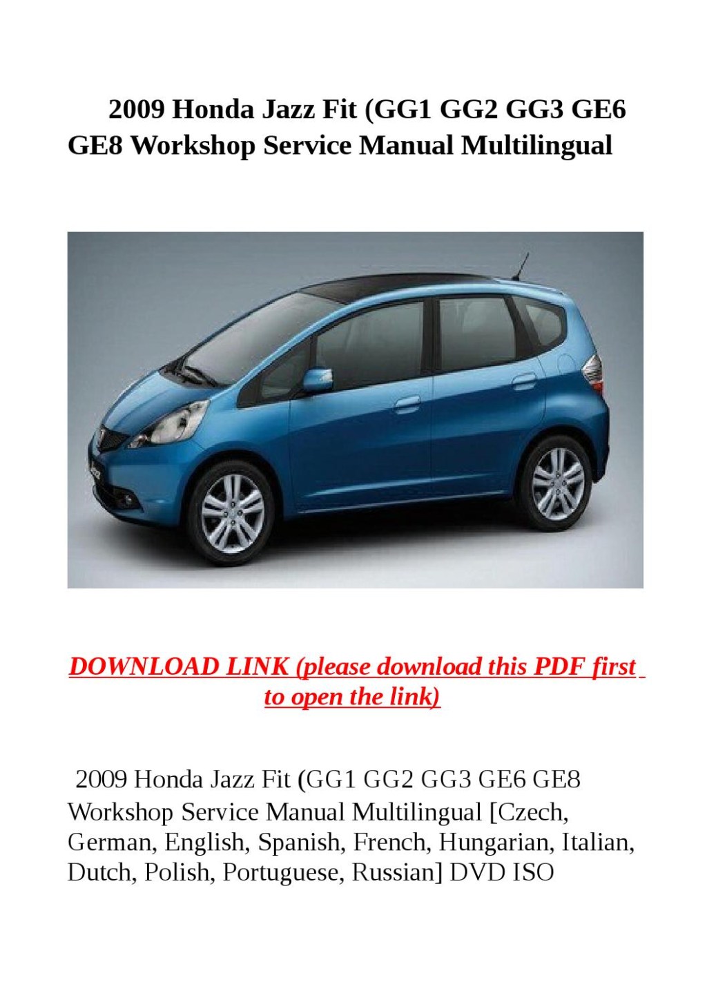 Picture of: honda jazz fit (gg gg gg ge ge workshop service manual