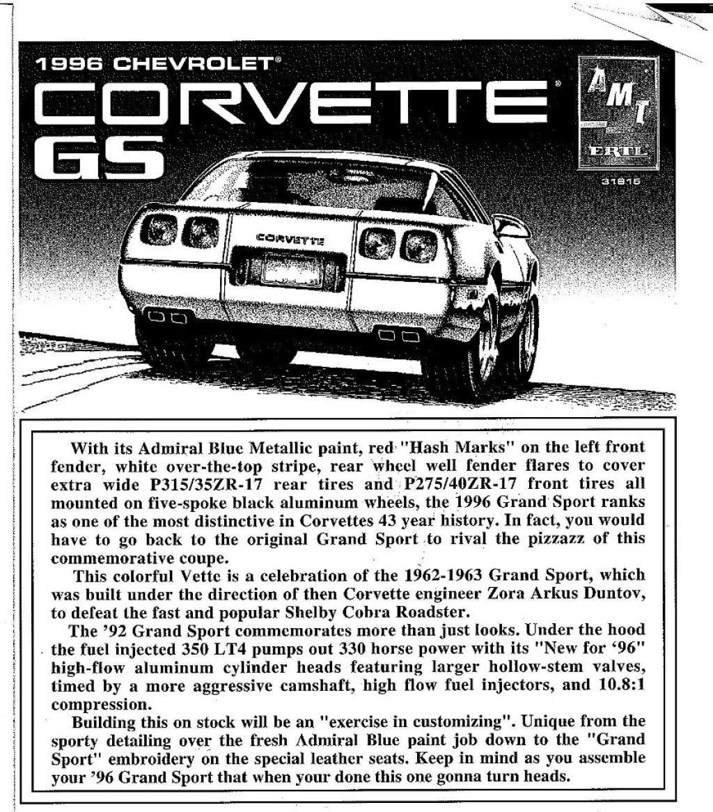 Picture of: Photo: AMT Corvette GS instructions   AMT 996 Corvette Grand