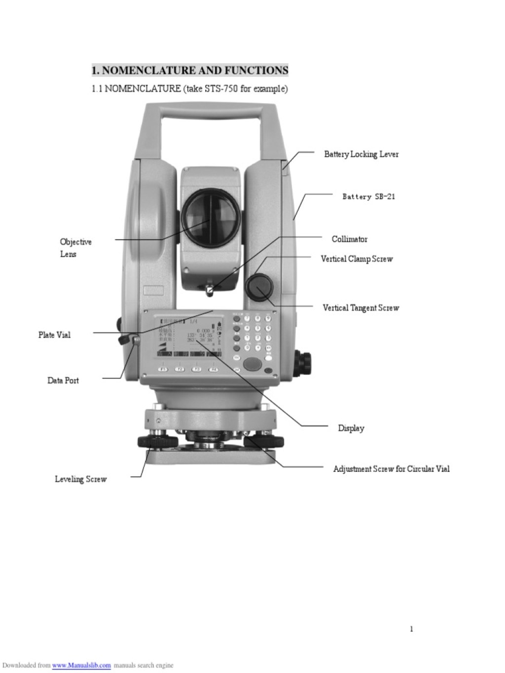 Picture of: Sanding STS- Series Total Station Owners Manual  PDF  Battery