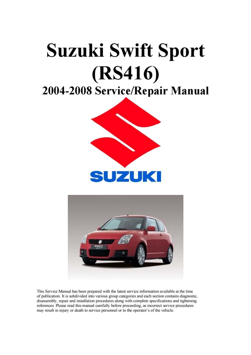 Picture of: Suzuki Swift Sport RS Service Repair Manual by gecv – Issuu