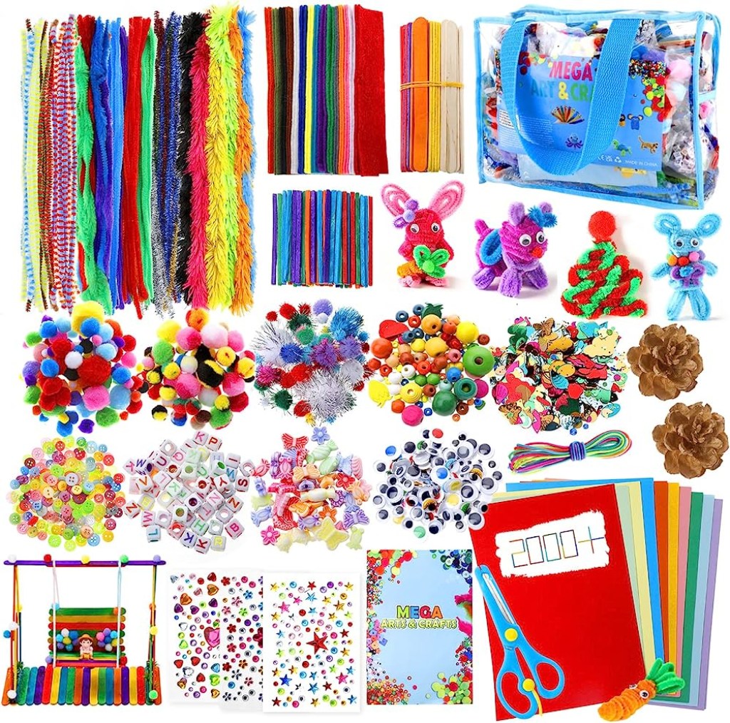 Picture of: URBZUE Craft Set for Children,  Pieces DIY Craft Case Craft Supplies  for Crafts Pipe Cleaner Googly Eyes Beads Creative Scrapbooking Craft Set  for